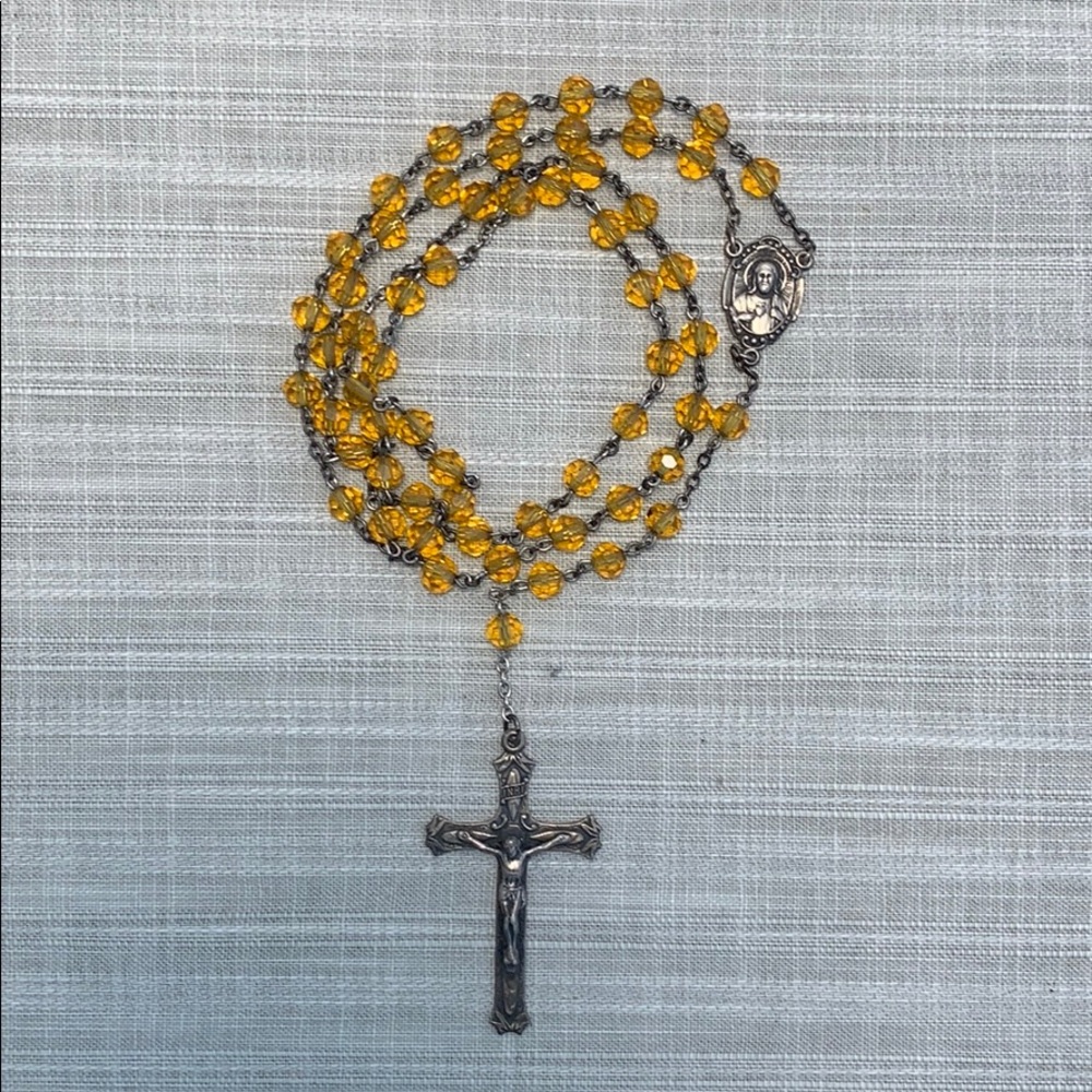 Sterling and Amber Glass Rosary w/gift Box - Picture 2 of 8